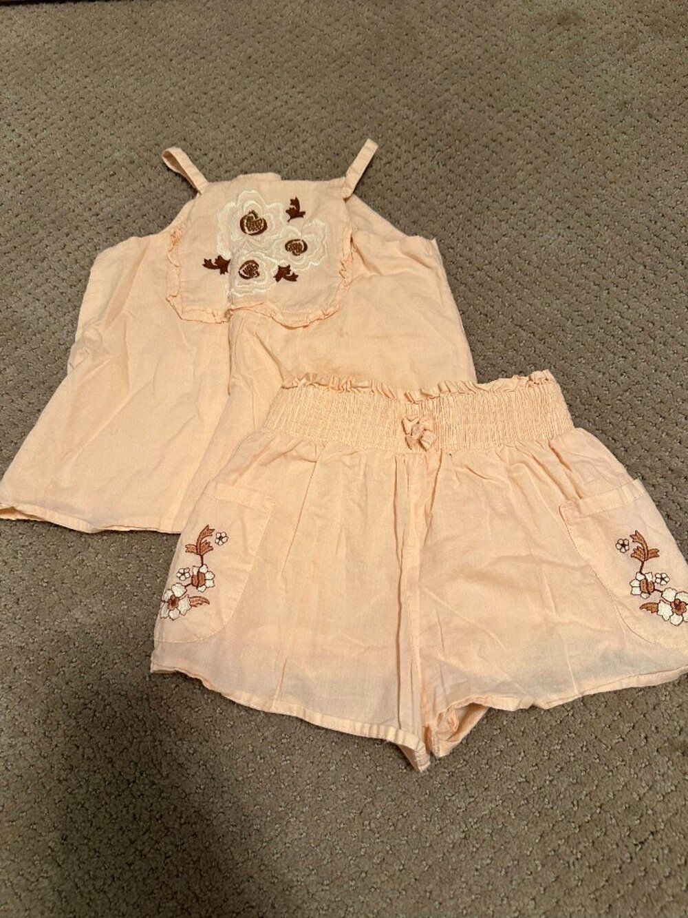 Janie and Jack Girls Size 3 Embroidered Floral Tank Shorts Set Peach Pink